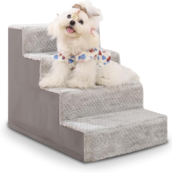 Dog Stairs for Small Dogs,17.5" H,4-Step Dog Steps for High Bed Couch and Sofa,Pet Stairs for Dogs and Cats Climbing with Non-Slip Bottom and Washable Cover,Light Grey-PurrikoPets