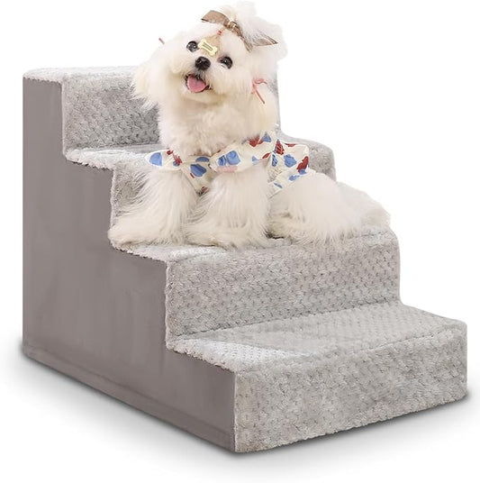 Dog Stairs for Small Dogs,17.5" H,4-Step Dog Steps for High Bed Couch and Sofa,Pet Stairs for Dogs and Cats Climbing with Non-Slip Bottom and Washable Cover,Light Grey-PurrikoPets