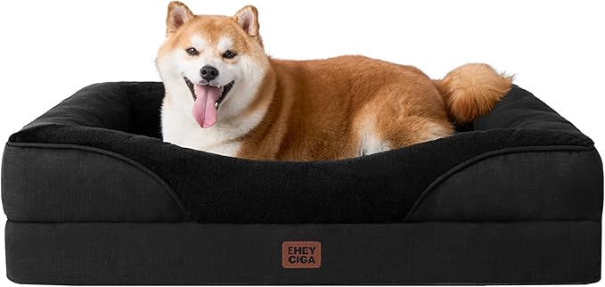 EHEYCIGA Memory Foam Dog Bed for Large Sized, Orthopedic Dog Sofa with Sides and Waterproof Liner, Washable Bolster Pet Couch with Removable Cover, 36x27x7 Inch, Black-PurrikoPets