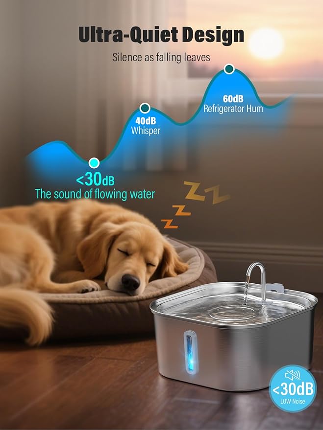 Dog Water Fountain for Large Dogs, 8L/2.1Gal Stainless Steel Pet Water Fountain with Water Level Window, Automatic Dog Water Bowl Dispenser for S-L Dogs and Multi-Pets (with 6pcs Filters)-PurrikoPets