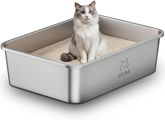 Extra Large Stainless Steel Cat Litter Box, 27.5" L×19.6" W×7.8" H, XXL Metal Kitty Litter Pan with High Sides, Odor-Free, Non-Stick, Easy to Clean, Ideal for Big Cats & Multi-Cat-PurrikoPets