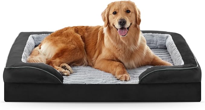 FURTIME Orthopedic Dog Bed for Extra Large Dogs - XL Washable Dog Sofa Bed Large, Supportive Foam Pet Couch Bed with Removable Washable Cover, Waterproof Lining and Nonskid Bottom, Black-PurrikoPets