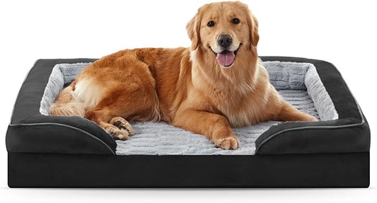 FURTIME Orthopedic Dog Bed for Extra Large Dogs - XL Washable Dog Sofa Bed Large, Supportive Foam Pet Couch Bed with Removable Washable Cover, Waterproof Lining and Nonskid Bottom, Black-PurrikoPets