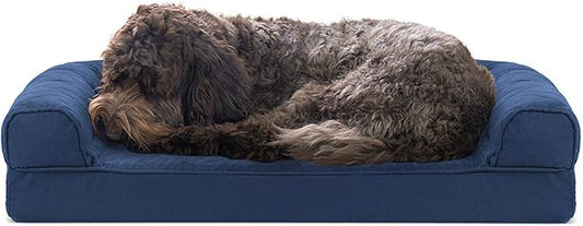 Furhaven Cooling Gel Dog Bed for Medium/Small Dogs w/ Removable Bolsters & Washable Cover, For Dogs Up to 35 lbs - Quilted Sofa - Navy (Blue), Medium-PurrikoPets