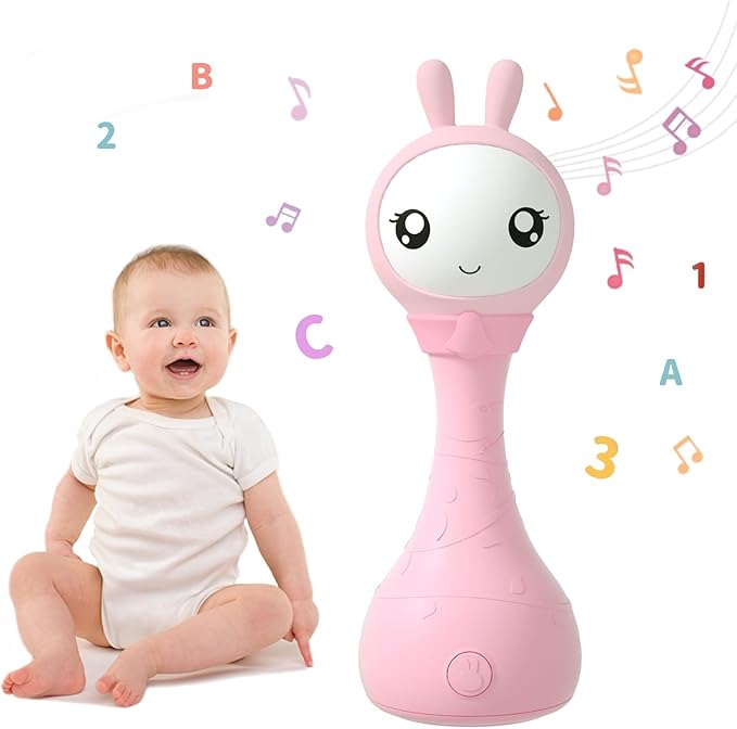 alilo Yoyo Talking Bunny Baby Musical Light-Up Rattle Toys 0-6-12-18 Months, Voice Mimicking Toy, Preloaded 90+ Audio Content, ABC/Number/Notes Learning Toys for Baby Infant Newborn Boy Girl Gifts-PurrikoPets