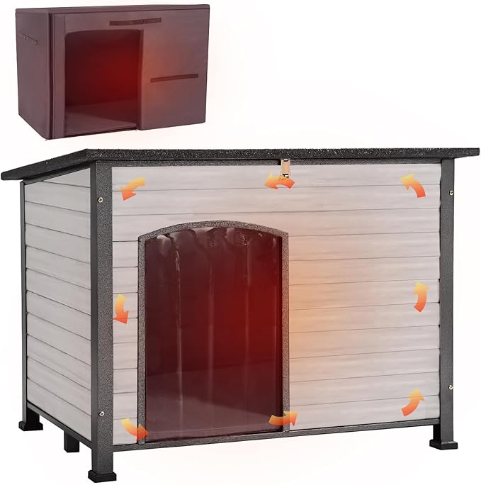 Aivituvin Dog House Outdoor with Insulated Liner, Weatherproof Dog House for Winter, Suitable for Small & Medium & Large Dogs with Unique All-Around Iron Frame(Off-White)-PurrikoPets