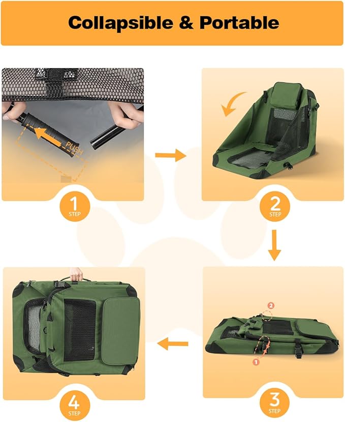 Extra Large Dog Crate with 2 Foldable Bowl, 40 Inch Collapsible Travel Dog Crate Kennel with Soft Blanket for Medium Dogs,Indoor & Outdoor (40" L x 27" W x 27" H, Green)-PurrikoPets