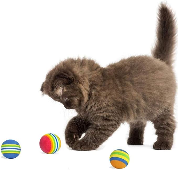 12 Pack Rainbow Cat Toy Balls Soft EVA Foam Interactive Indoor Kittens Favorite Toys 1.38" Dia. Small Dogs Puppies Toy Balls Bulk Activity Chase Quiet Play Sponge Ball-PurrikoPets