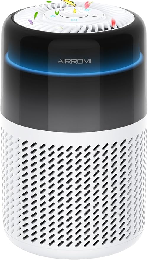 AIRROMI Air Purifier for Bedroom Home,HEPA Filter,Covers Upto 549 Ft²,Quiet 360°intake Air Cleaner with Fragrance ponge for Better Sleep,Night Light,Filters Smoke,Pet Dander,Allergies,Dust,A2005 White-PurrikoPets