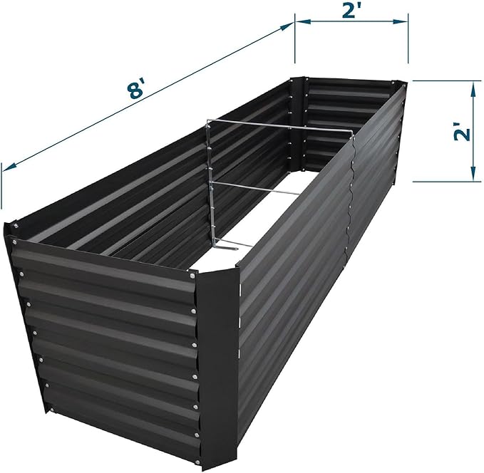 8x2x2FT Metal Raised Garden Bed Kit, Galvanized Outdoor Garden Bed Planter Box for Vegetables, Flowers, Herbs, Succulents and More, Black-PurrikoPets