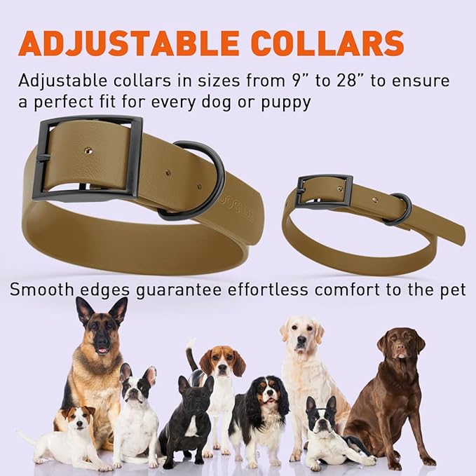 Dogline Biothane Waterproof Dog Collar Strong Coated Nylon Webbing with Black Hardware Odor- Proof for Easy Care Easy to Clean High Performance Fits Small Medium or Large Dogs, Coyote Brown-PurrikoPets