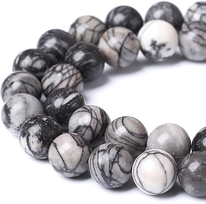 90pcs 4mm Natural Stone Beads Spider Web Stone Round Loose Spacer Energy Stone Healing Power Beads for Jewelry Making DIY Bracelet Necklace 15" (Spider Web Stone, 4mm)