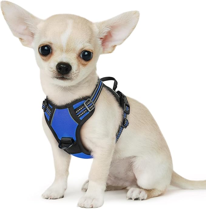Eagloo Small Dog Harness No Pull, Service Vest with Reflective Strips and Control Handle, Adjustable and Comfortable for Easy Walking, No Choke Pet Harness with 2 Metal Rings, Blue, XS-PurrikoPets