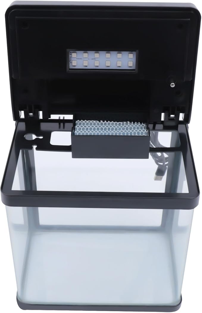 1.5 Gallon Fish Tank Starter Kits, Low Noise Betta Fish Tank with Fil-TER LED Light Submersible Pu-mp, Glass Small Fish Tank Smart Aquarium kit with Dimmer Button Water Temperature Display-PurrikoPets