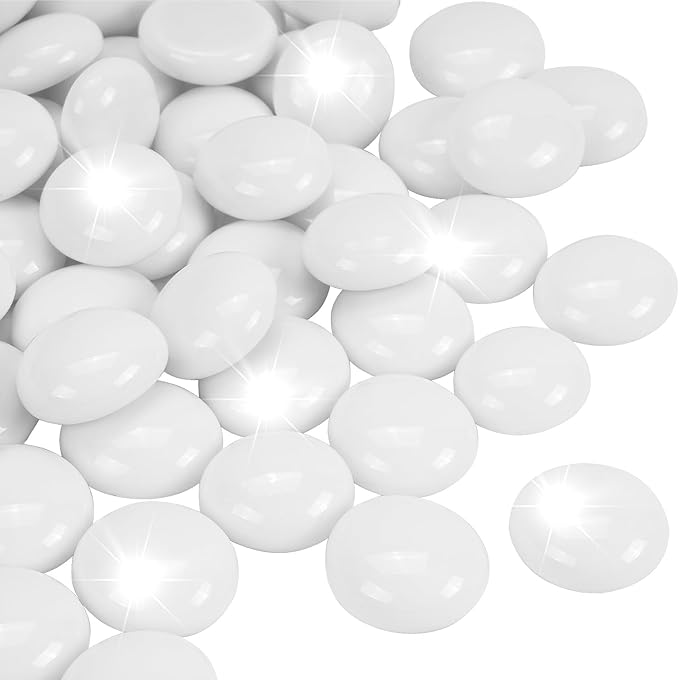 2LB White Flat Glass Marbles for Vases, Gemstone Beads Vase Filler Decorative Glass Pebbles for Fish Tank, DIY Crafts, Aquarium Decor Rocks-PurrikoPets