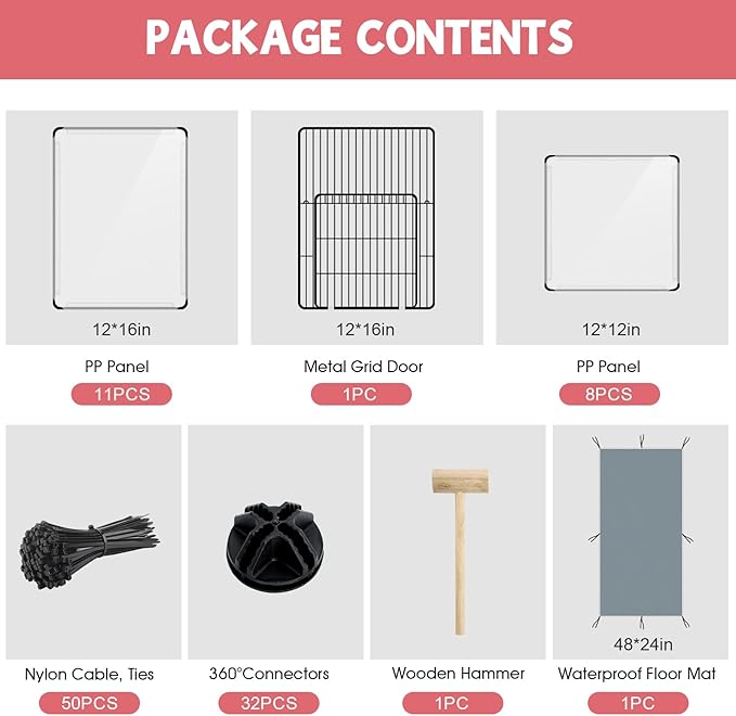 20 Panels Small Animals Playpen, 48" x 24" x 16" Transparent Pet Playpen with Waterproof Mat,Portable Plastic Enclosure Cage for Chicken/Guinea Pigs/Bunny/Ferrets/Hamsters/Hedgehogs Indoors Outdoor-PurrikoPets