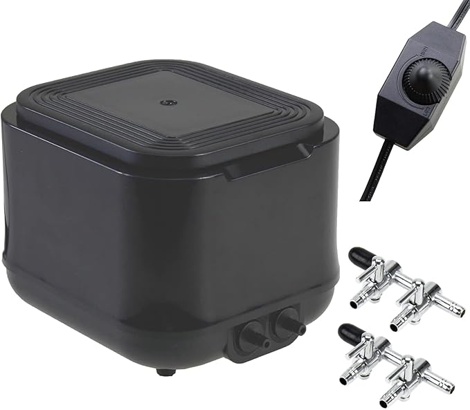 AQUANEAT Powerful Aquarium Air Pump, 250GPH, 10W, Dual Outlets, for up to 300 Gallon Fish Tank, Super Quiet Oxygen Aerator with Gang Valves, Adjustable Hydroponic Air Bubbler Pump-PurrikoPets
