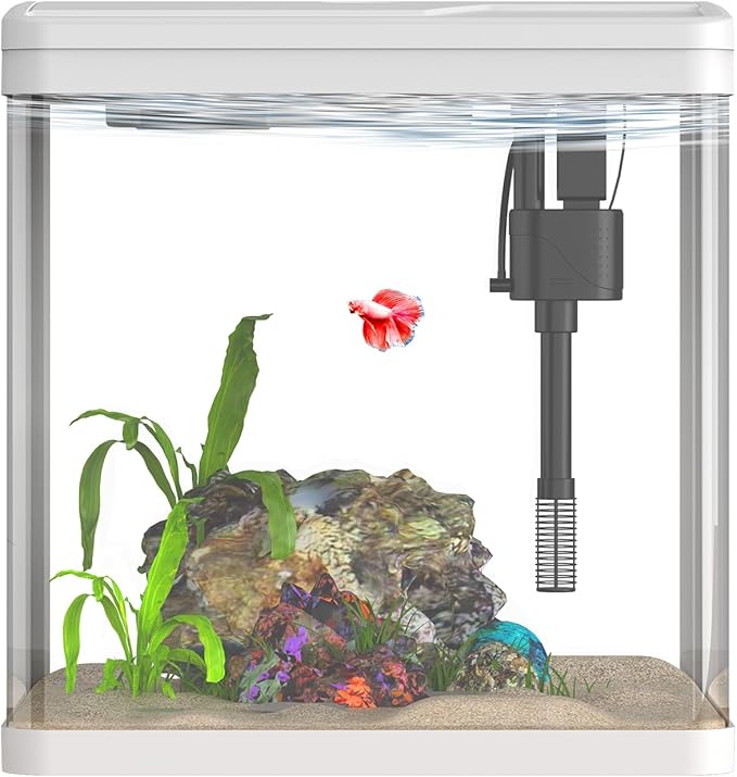 2 Gallon Betta Fish Tank Starter Kit, Self-Cleaning Aquarium with Built-in Filter and LED Light-PurrikoPets