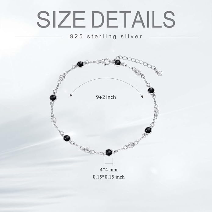 Anklet Bracelet for Women 925 Sterling Silver Natural Stone Chain Ankle Bracelet Beach Summer Fine Jewelry Valentines Day Birthday Gifts for Her Mom Wife