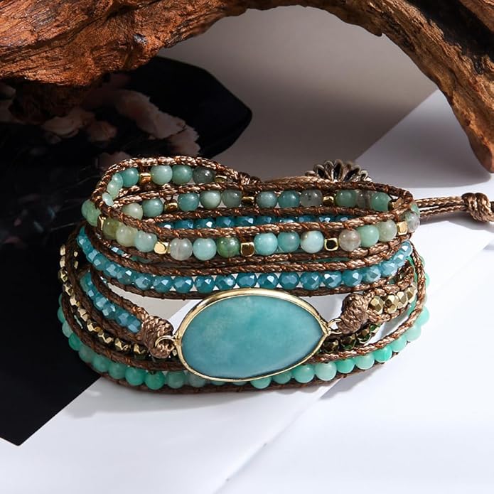 ZOSOJONA Women Wrap Bracelet Boho Natural Jasper Crystal Stone Beads Strand Bracelets