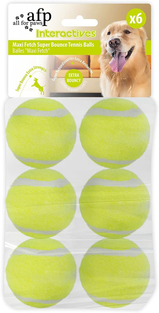 ALL FOR PAWS Interactive Super Bounce Tennis Balls Dog Toy, Pet Safe Toys for Exercise and Training, 2.5 Inch Diameter (6 Pack)-PurrikoPets