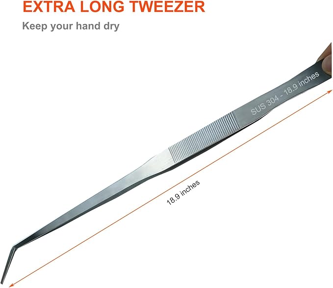 Extra Long Tweezers, Feeding Tongs, 18.9 inch Aquarium Stainless Steel Large Aquascape Tools for Fish Tank, Terrarium，Aquascaping, Reptile Snake (Curved)-PurrikoPets