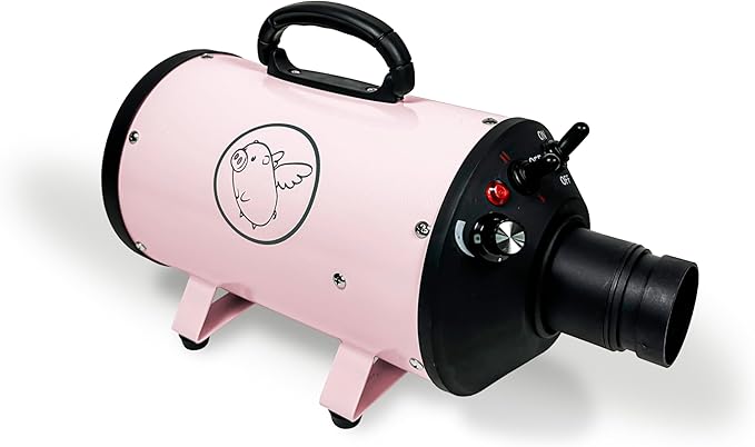 Flying Pig High Velocity Dog Pet Grooming Dryer w/Heater (Pastel Pink w/Grey Logo)-PurrikoPets