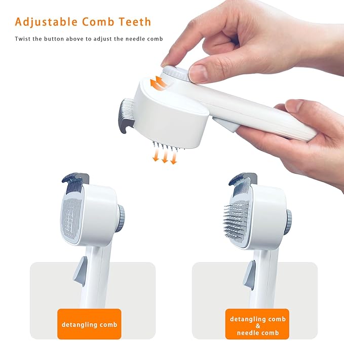 2-in-1 Dog & Cat Grooming Brush – Adjustable Deshedding Comb & One-Touch Clean | Skin-Safe Rake for Mats, Tangles, Shedding | Long/Short Hair Pets-PurrikoPets