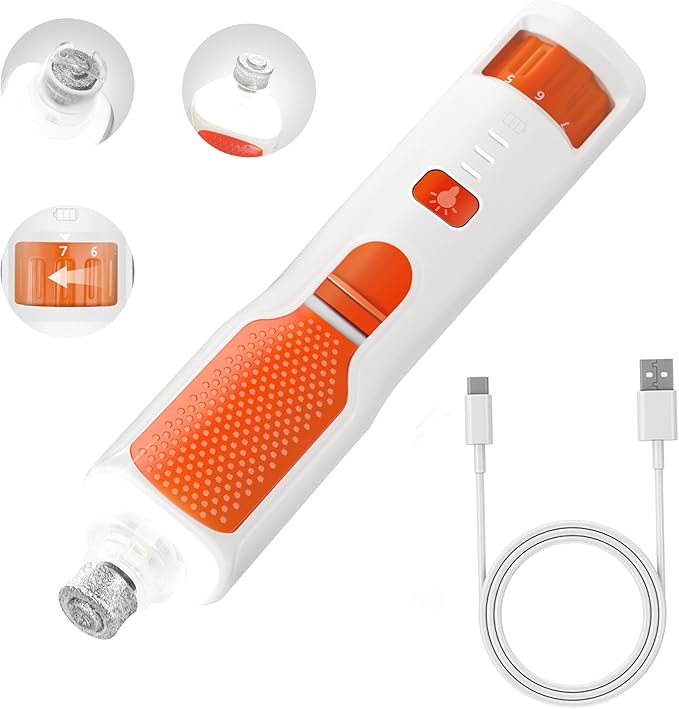 Dog Nail Grinder 7-Speed & 360° LED Light, Professional Pet Nail Grinder for Dogs and Cats, Electric Dog Nail Trimmer Painless Paws Grooming & Smoothing Tool for Large Medium Small Dogs Cats Pets-PurrikoPets