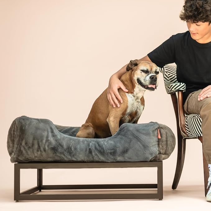 FUZI Luxury Aesthetic Dog Bed with Extra Cover for Large Dogs, Washable Pet Couch, Pet Bed with Sides, Non-Slip Bottom, Soft and Durable Calming Dog Bed, Faux Rabbit Fur, Large 35.6x28.5x9.5 Dark Grey-PurrikoPets