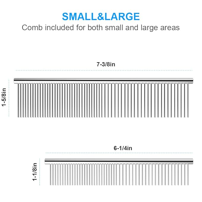 2 Pack Dog Combs with Rounded Ends Stainless Steel Teeth, Cat Comb for Removing Tangles and Knots, Professional Grooming Tool for Long and Short Haired Dog, Cat and other pets, 6.3IN/7.4IN-PurrikoPets