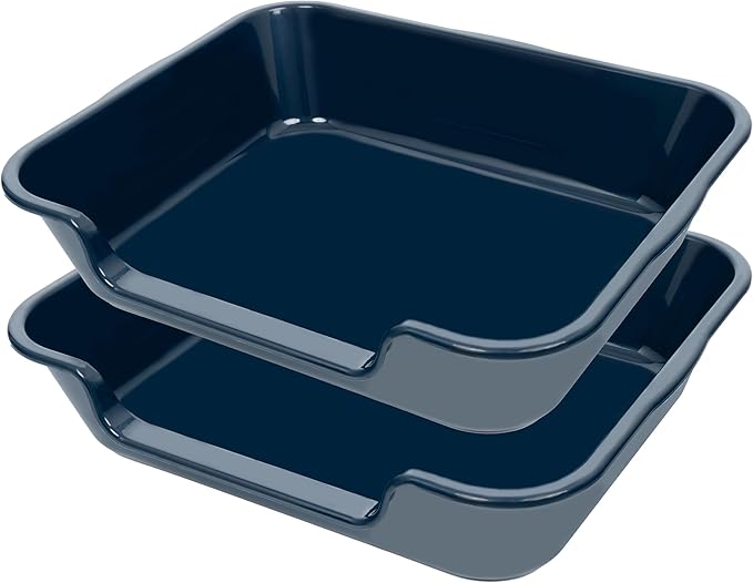 2 Pack of Extra Large Cat Litter Box (ABS Material), Low Entry Senior Litter Pen for Geriatric Kitty Big Cats, Jumbo Pet Safe Litter Boxes Tray for Indoor Pets Potty (Dark Blue, 24"L x 20"W)-PurrikoPets