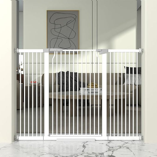 41" Extra Tall Cat Gate for Doorway, 54.8-57.4'' Metal Pet Baby Safe Gate, Extra Wide Pressure Mounted Child Door with Expansion Kit, No Drilling Cat Fence Indoor, No Climb Baby Proof Gate, White-PurrikoPets