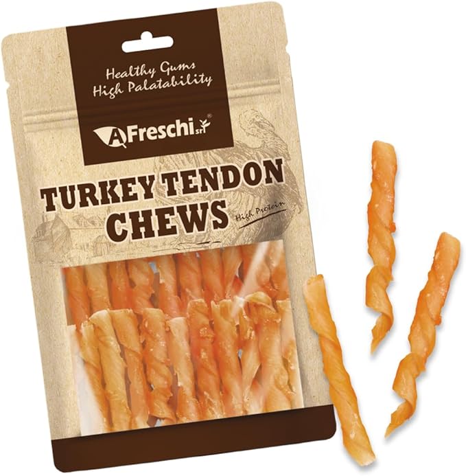 Afreschi Classic Turkey Tendon Coil (S) 3 oz, USA-Sourced Turkey Tendon, Dog Treats for Wrapped Series, All Natural Human Grade Dog Treat, Hypoallergenic, Rawhide Alternative-PurrikoPets