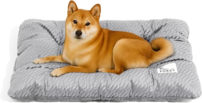 FUNNY FUZZY Dog Bed Crate Pad Mat, Washable Reversible Pet Floor Mats,Fluffy Kennel Pad for Large Sized Dog,Indoor Cats,Sleeping Mattress, 35.4" × 22.8", Light Grey-PurrikoPets