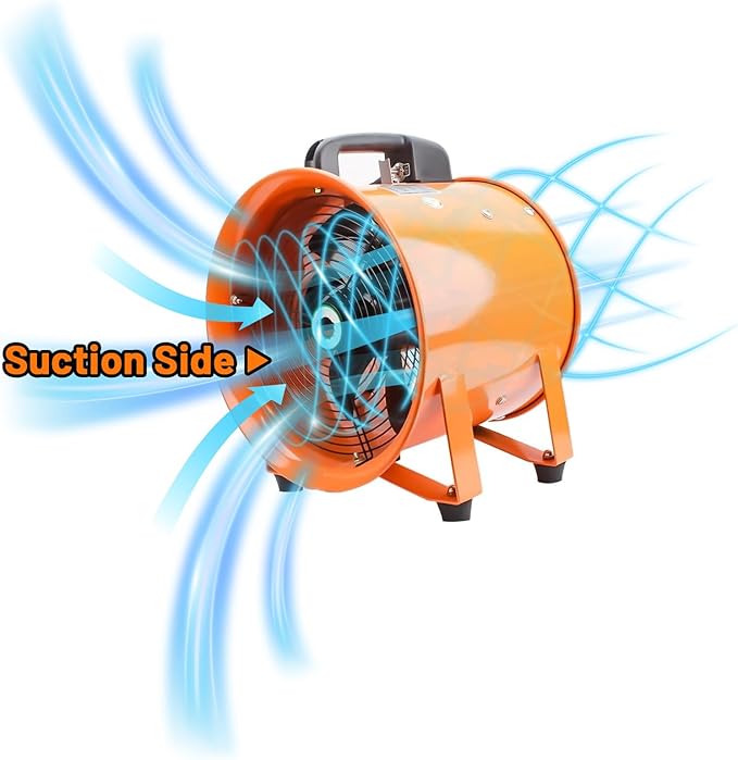 8-Inch High-Velocity Portable Utility Blower Fan, Industrial Exhaust Fan with 16.4ft Flexible Duct Hose, 3150 RPM Low-Noise Ventilator for Basements, Workshops, Warehouses, and Confined Spaces-PurrikoPets