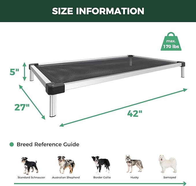 FXW TitanNest Chew-Proof Elevated Dog Bed, Raised Cot for Indoor/Outdoor/Camping Use, Durable & Waterproof Cooling Pet Bed for Medium Dogs, 42.0" L x 27.0" W x 5.0" H, Black-PurrikoPets