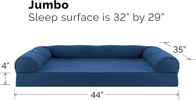 Furhaven Cooling Gel Dog Bed for Large Dogs w/ Removable Bolsters & Washable Cover, For Dogs Up to 95 lbs - Quilted Sofa - Navy (Blue), Jumbo/XL-PurrikoPets