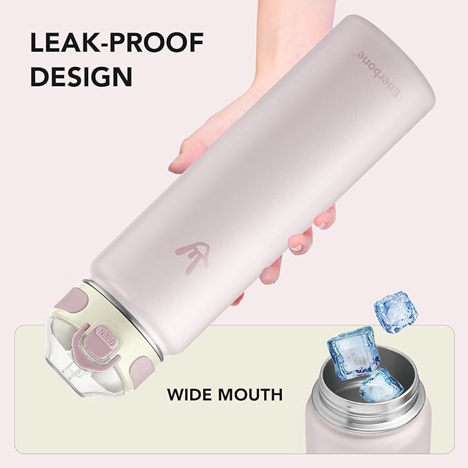 Enerbone 32 oz Insulated Water Bottle, Stainless Steel Bottle with Carrying Strap, Double-Wall Vacuum Insulation Design, Leakproof Sports Bottle with Straw, Keep Drinks Cold or Hot for Hours-PurrikoPets