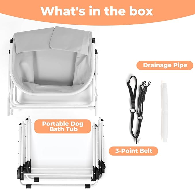 Elevated Dog Bathtub, 5 Height Adjustable Portable Dog Wash Station for Small to Large Pets, Foldable Bathing Tub with Storage & Anti-Slip Design Gray-PurrikoPets