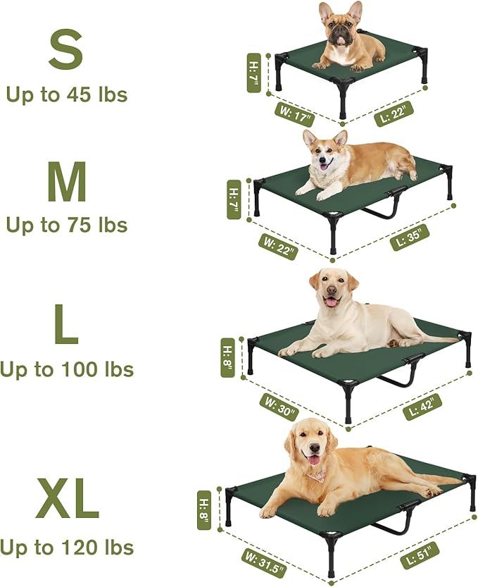 Elevated Dog Bed 42 Inch - Breathable Raised Pet Bed for Large Dogs, Waterproof Dog Cot Bed Easy to Assemble, Durable Portable Pet Cot with Non-Slip Feet, Green-PurrikoPets