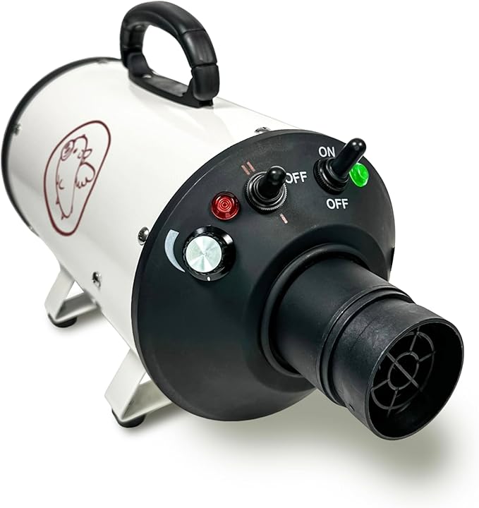 Flying Pig High Velocity Dog Pet Grooming Dryer w/Heater (Flying One, White w/Burgundy Logo)-PurrikoPets