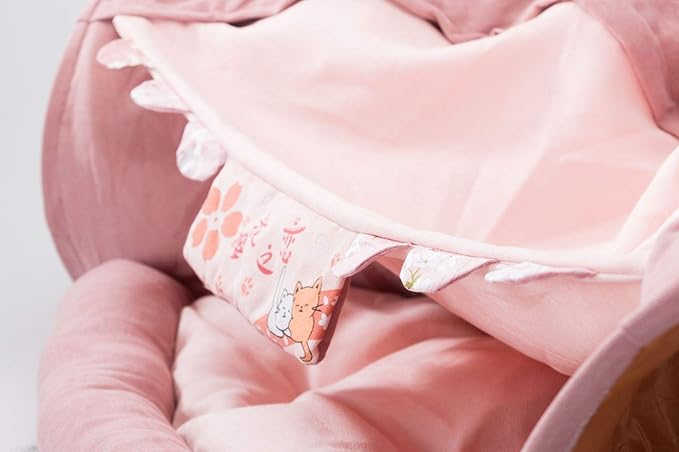 2 in 1 Cat Tunnel Bed Tube with Cushion and Plush Ball Toy Playground Crinkle Collapsible for Large Cats Kittens Kitty Puppy Small Dog Foldable Soft Pet Play Bed Indoor Outdoor- Pink Cat Tunnel Bed-PurrikoPets