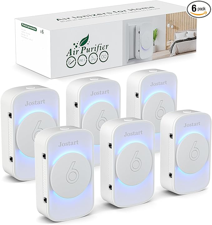 Air Ionizers for Home (6 Pack),Negative Ion Air Filter,Quiet Plug in air fresheners for Bedroom, Office, Kitchen,Garage,Portable Air Purifiers Odor, Smoke Dust, Pets, Mini Air Cleaner White-PurrikoPets