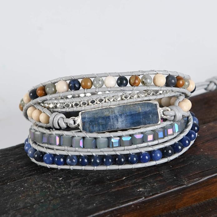 YGLINE Boho Handmade Wrap Leather Tube Crystal Stone Bracelet for Women