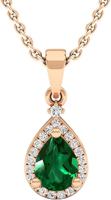 Dazzlingrock Collection 7X5mm Pear Lab Created Gemstone & Round White Natural Diamond Women Halo Teardrop Pendant, 10K Rose Real Solid Gold