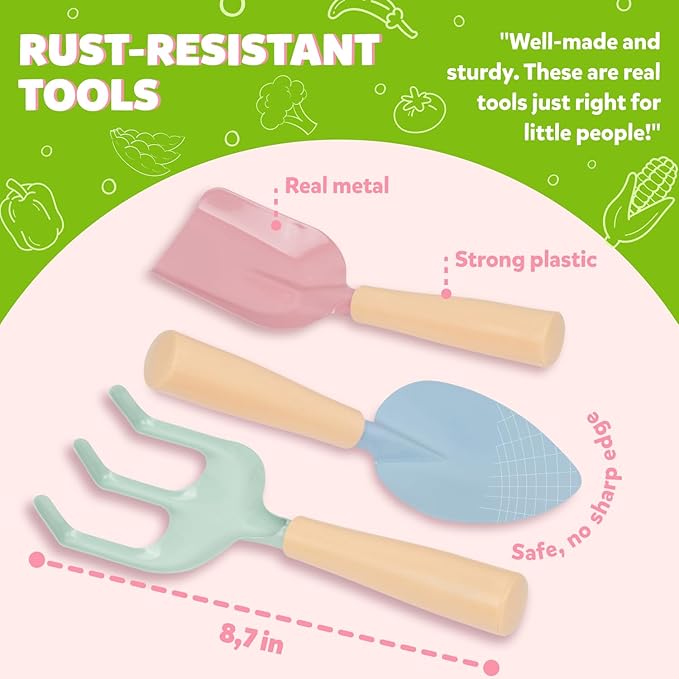 Floral Garden Kit Tools - Includes Sturdy Tote Bag, Watering Can, Gloves, Shovels, Rake, and Delightful Children's Book - Kids Garden Tool Set -Easter Gifts for Toddler Age on up-PurrikoPets