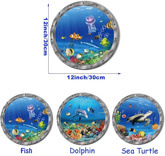9PCS Ocean Animals World Under Sea Decor Sea Turtles Dolphins Fishes Sharks Coral Removable 3D Peel and Stick Vinyl Stickers-PurrikoPets