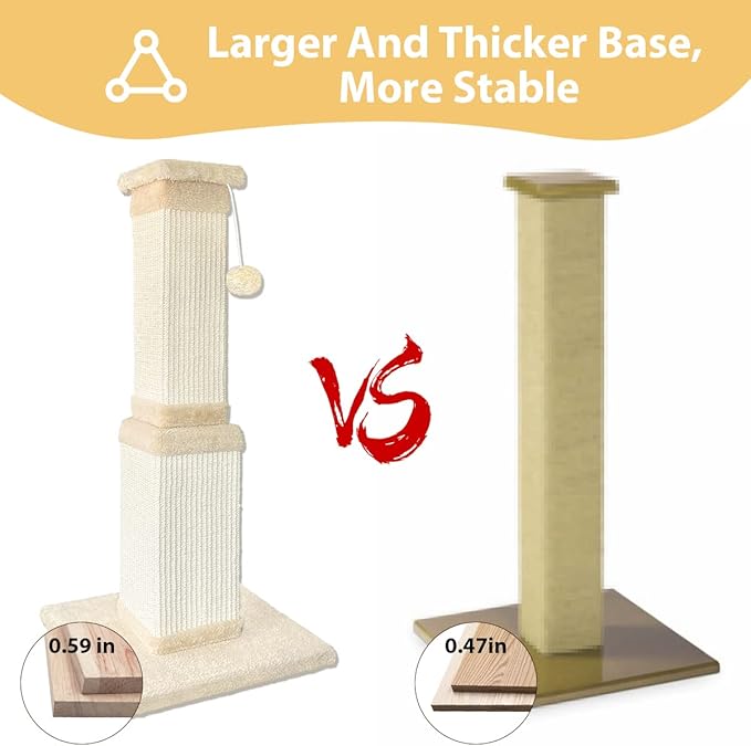 AGYM Cat Scratching Post, 32 Inch Cat Scratching Post for Large Cats, Scratching Posts for Indoor Cats Adults, Cat Scratch Post with Nature Sisal, Beige-PurrikoPets