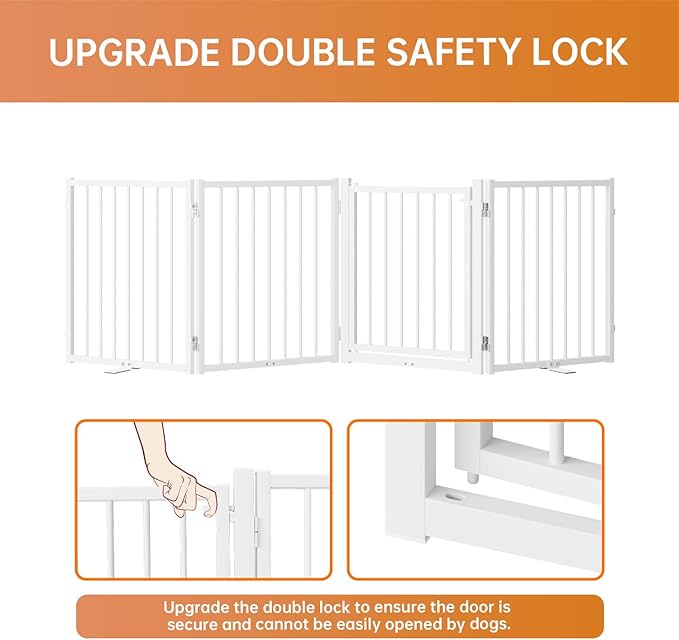 Full Metal Freestanding Dog Gate with Door, 24'' Height Foldable Pet Dog Fence for Indoor & Outdoor, 4 Panels Extra Wide Free Standing SmallDog Gates for Doorways,House,Stairs,Porch,Deck,Yard-PurrikoPets